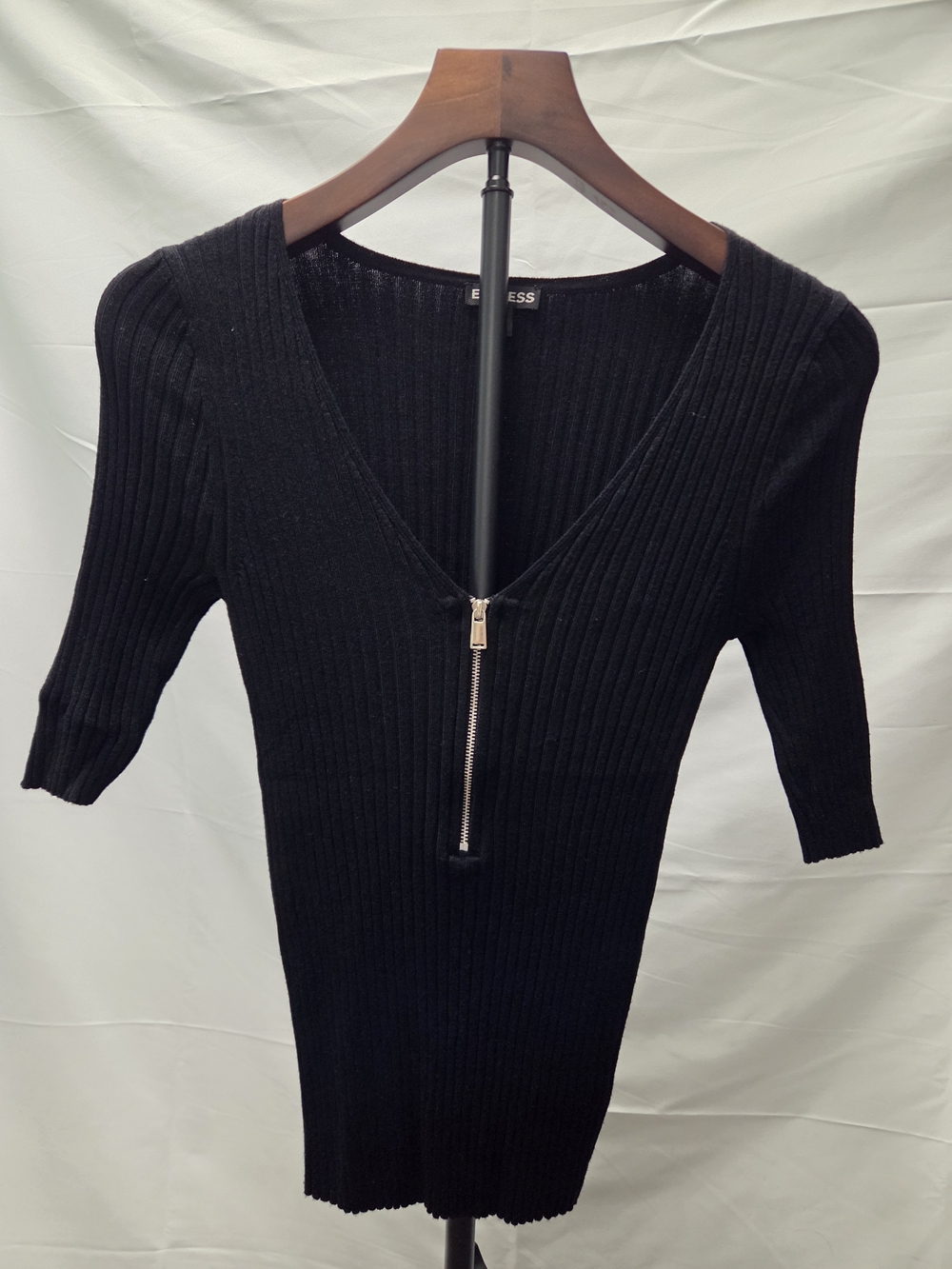 Express Black Ribbed Slim Quarter Zip Top